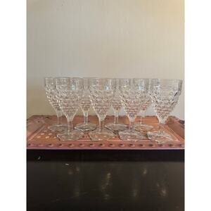 Fostoria American Iced Tea Goblets Set of 8 Clear Glass Cube Pattern 7” Stemware